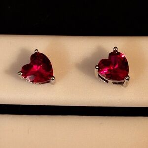 Heart-Shaped Ruby Red Stud Earrings
